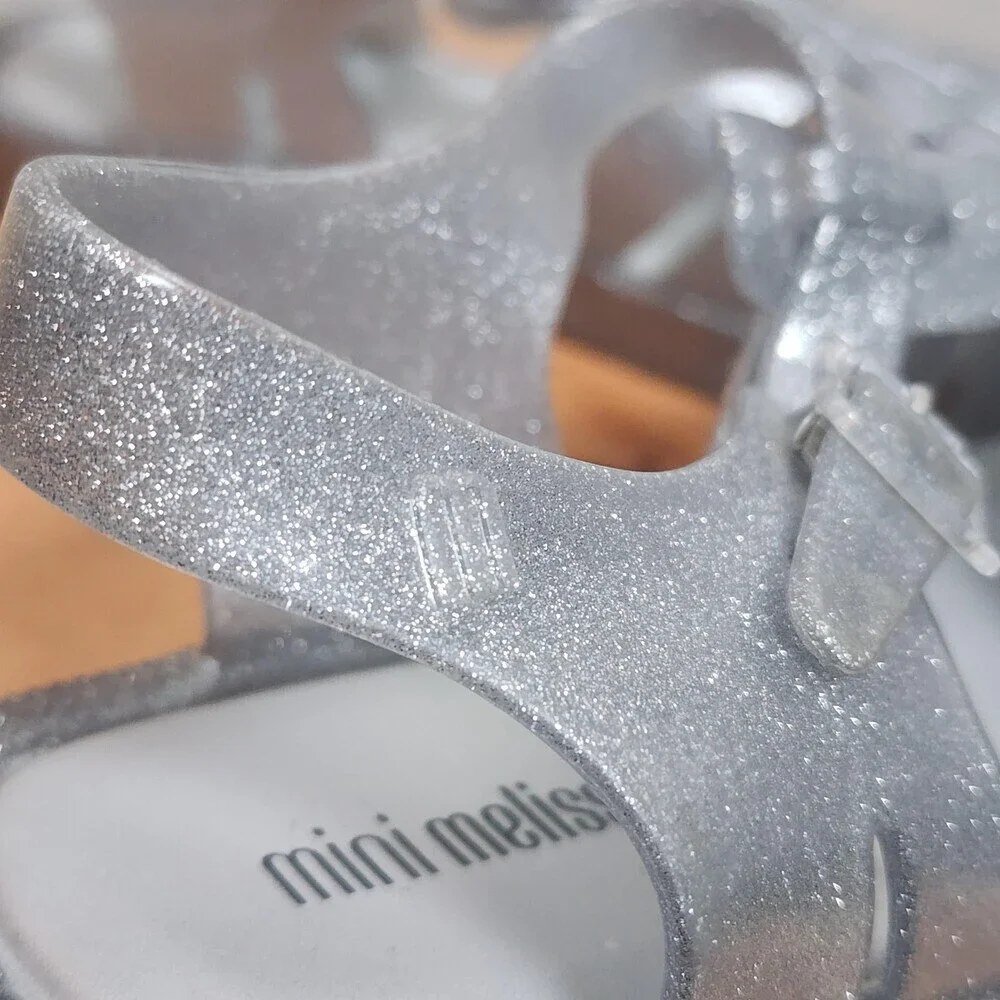 Mini Melissa Sandals Girls Size 3 Silver Glitter Jelly Fisherman Shoes 10GR23BR